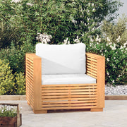 sofastol til haven med cremefarvede hynder massivt teak