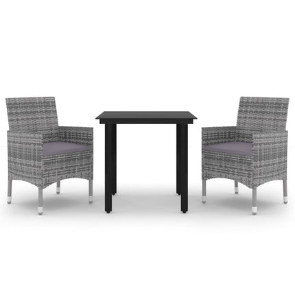 spisebordssæt til haven 3 dele med hynder polyrattan og glas