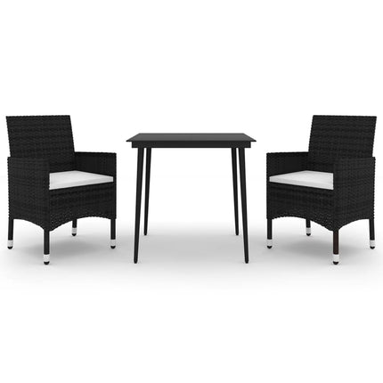 spisebordssæt til haven 3 dele med hynder polyrattan og glas