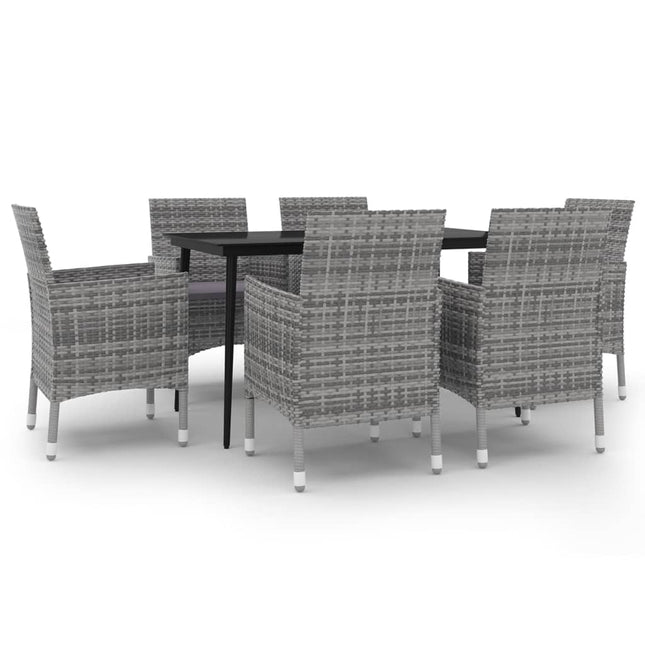 spisebordssæt til haven 7 dele med hynder polyrattan og glas