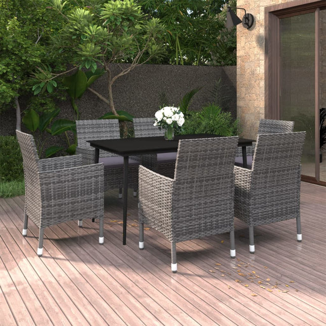 spisebordssæt til haven 7 dele med hynder polyrattan og glas