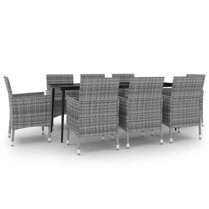 spisebordssæt til haven 9 dele med hynder polyrattan og glas