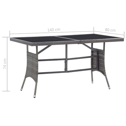 havebord 140 x 80 x 74 cm polyrattan grå