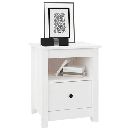 sengebord 40x35x49 cm massivt fyrretræ hvid