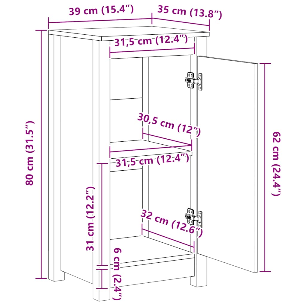skænk 39x35x80 cm massivt fyrretræ hvid