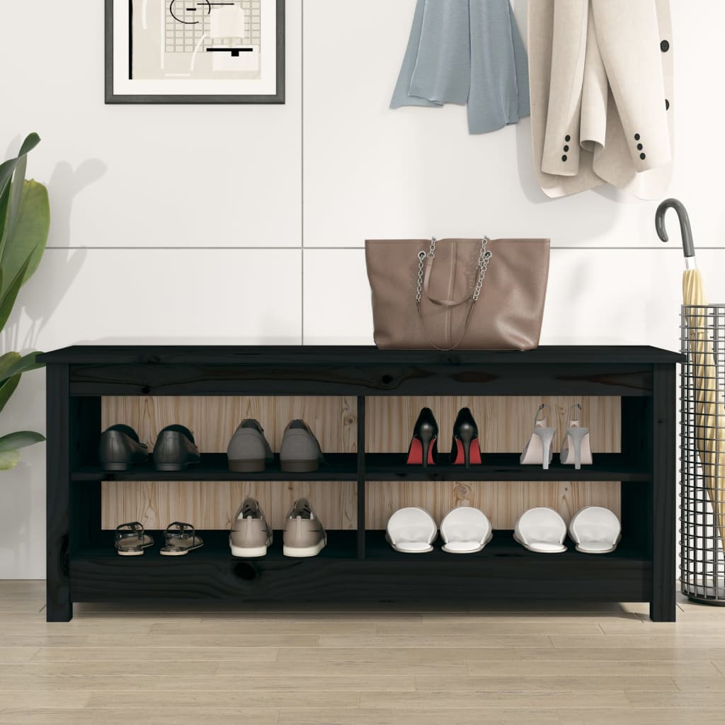 skobænk 110x38x45,5 cm massivt fyrretræ sort