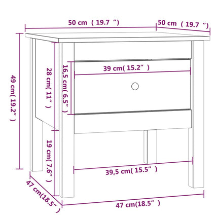 sidebord 50x50x49 cm massivt fyrretræ gyldenbrun