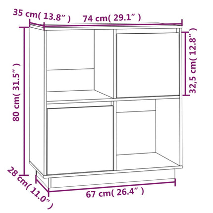 skænk 74x35x80 cm massivt fyrretræ gyldenbrun