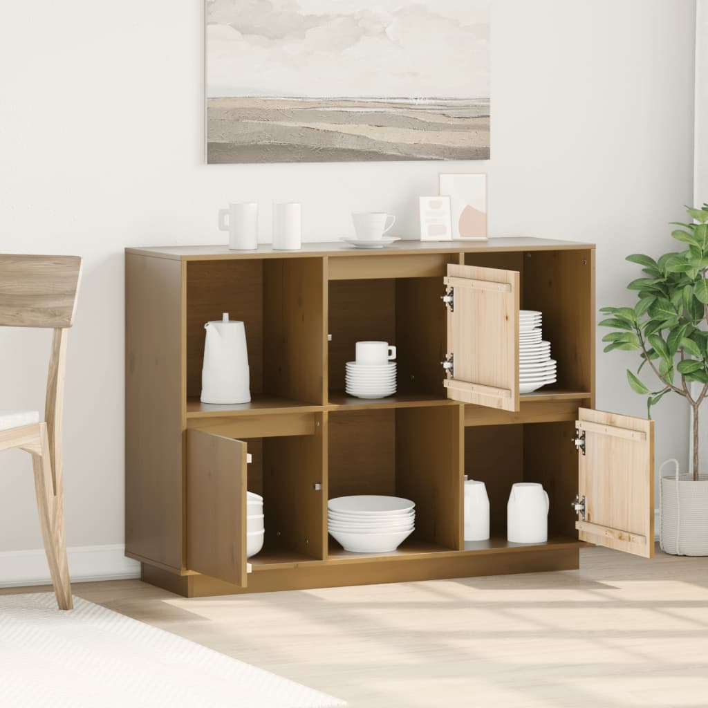 skænk 110,5x35x80 cm massivt fyrretræ gyldenbrun