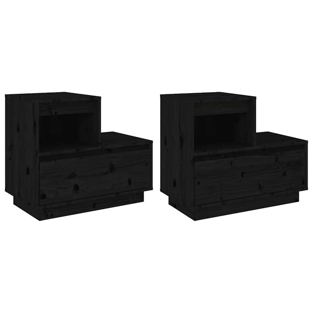 sengeborde 2 stk. 60x34x51 cm massivt fyrretræ sort