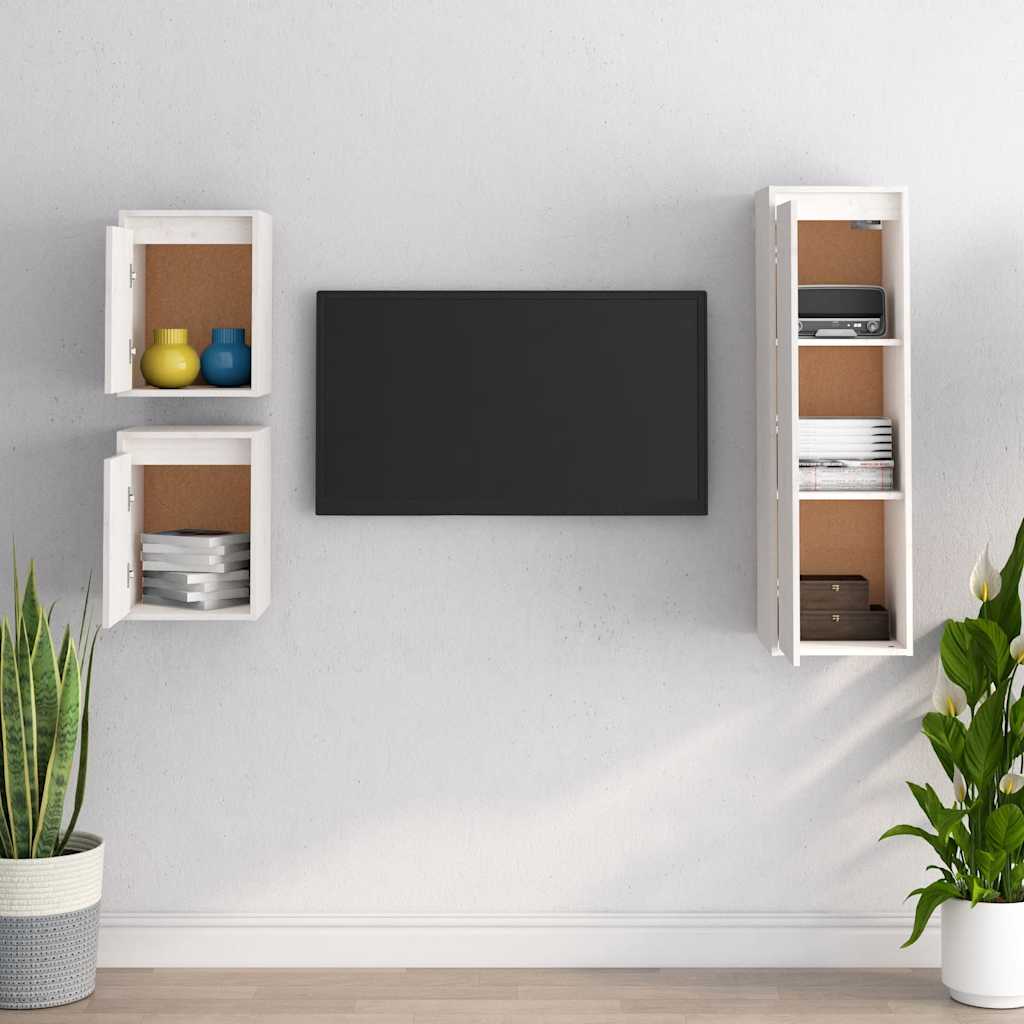 tv-skabe 3 dele massivt fyrretræ hvid