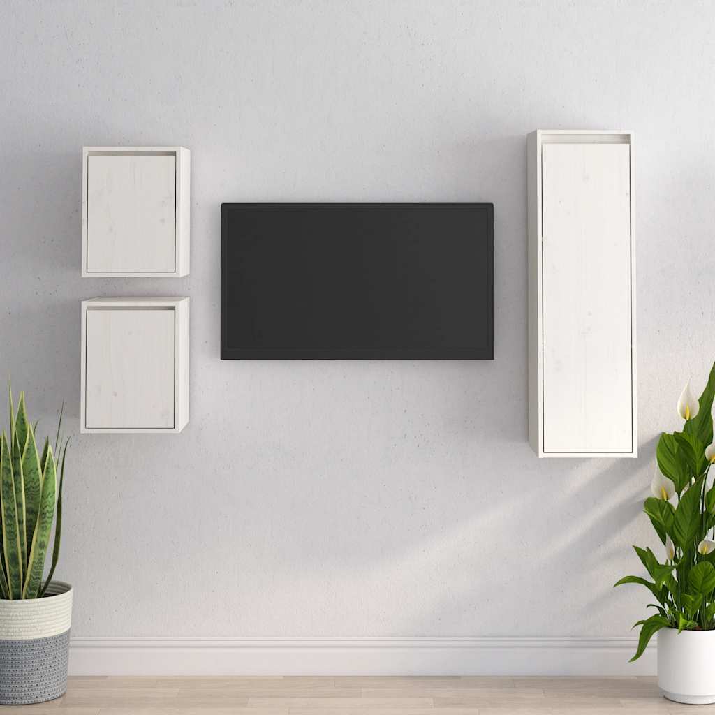 tv-skabe 3 dele massivt fyrretræ hvid