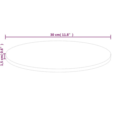 rund bordplade Ø30x1,5 cm ubehandlet massivt egetræ