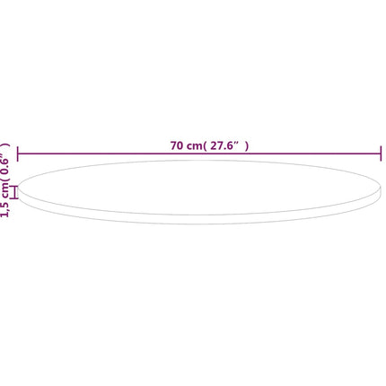 rund bordplade Ø70x1,5 cm ubehandlet massivt egetræ