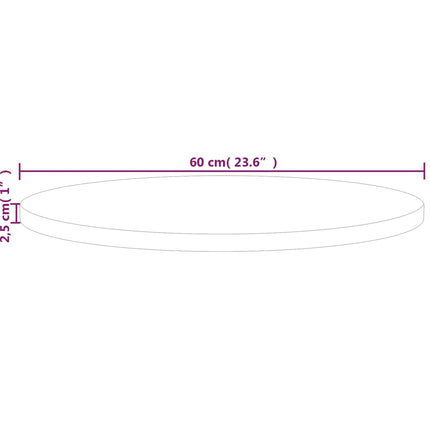 rund bordplade Ø60x2,5 cm ubehandlet massivt egetræ
