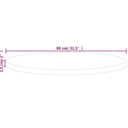 rund bordplade Ø80x2,5 cm ubehandlet massivt egetræ