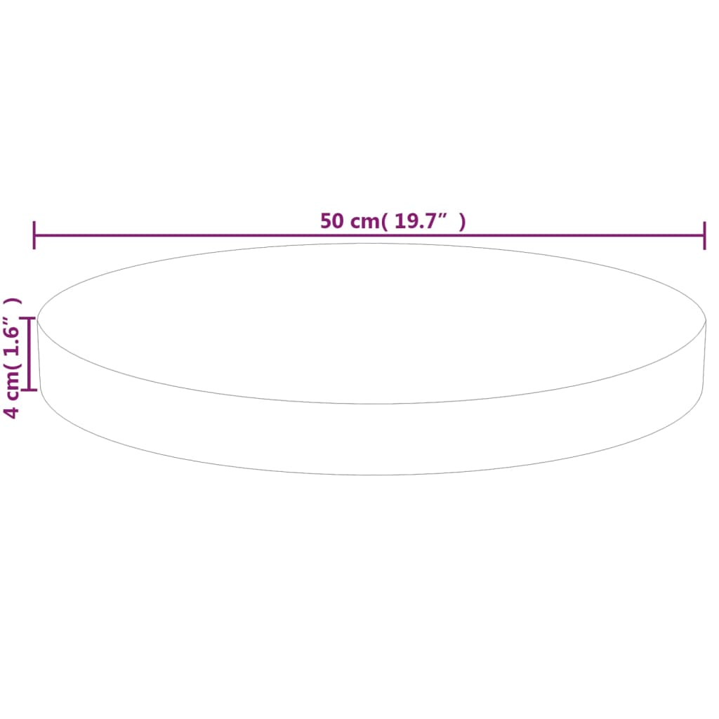 rund bordplade Ø50x4 cm ubehandlet massivt egetræ