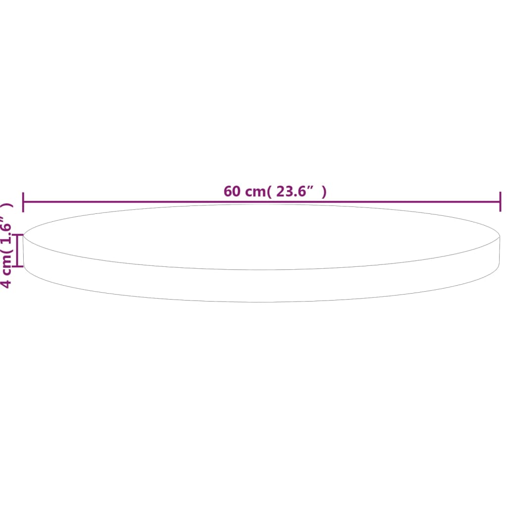 rund bordplade Ø60x4 cm ubehandlet massivt egetræ