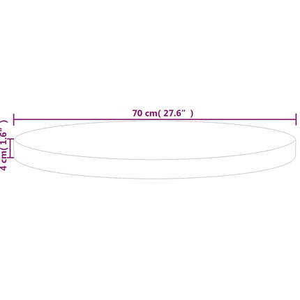 rund bordplade Ø70x4 cm ubehandlet massivt egetræ