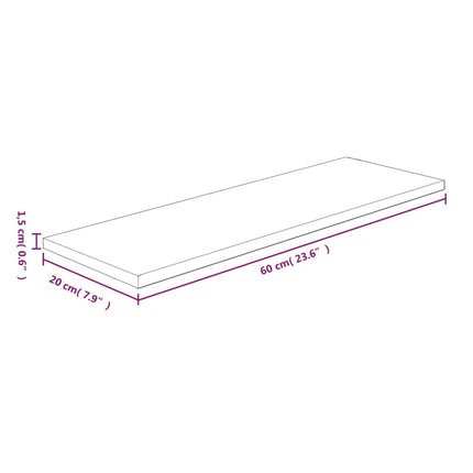 hyldeplade 60x20x1,5 cm ubehandlet massivt egetræ