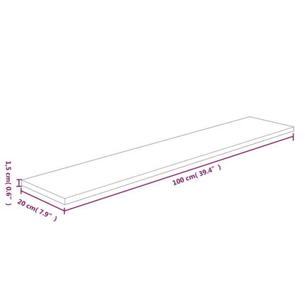 hyldeplade 100x20x1,5 cm ubehandlet massivt egetræ