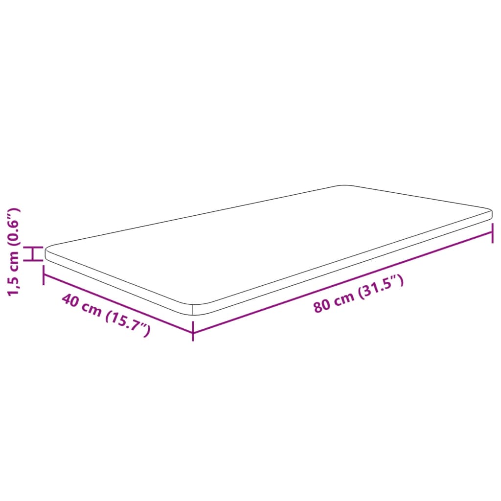 bordplade til badeværelse 80x40x1,5 cm massivt træ ubehandlet