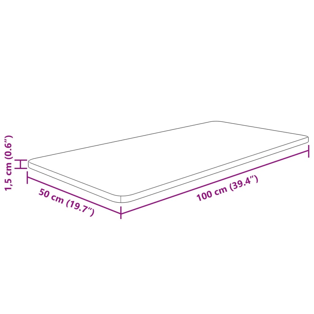 bordplade til badeværelse 100x50x1,5 cm massivt træ ubehandlet