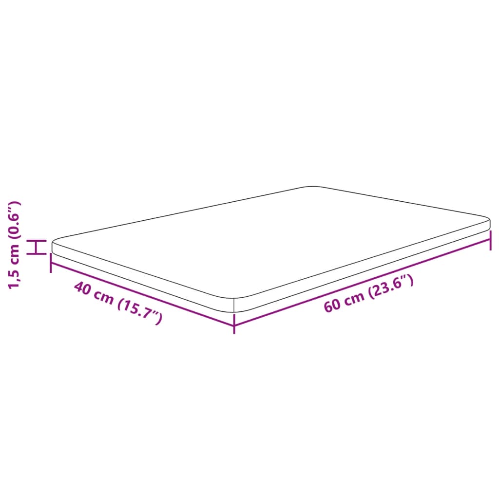 bordplade til badeværelse 60x40x1,5 cm massivt træ ubehandlet