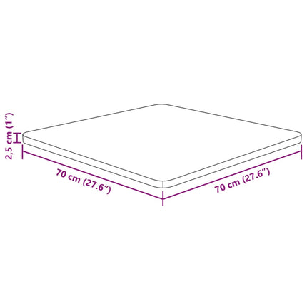 firkantet bordplade 70x70x2,5 cm ubehandlet massivt egetræ