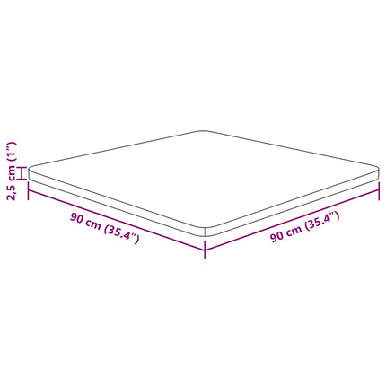 firkantet bordplade 90x90x2,5cm ubehandlet massivt egetræ