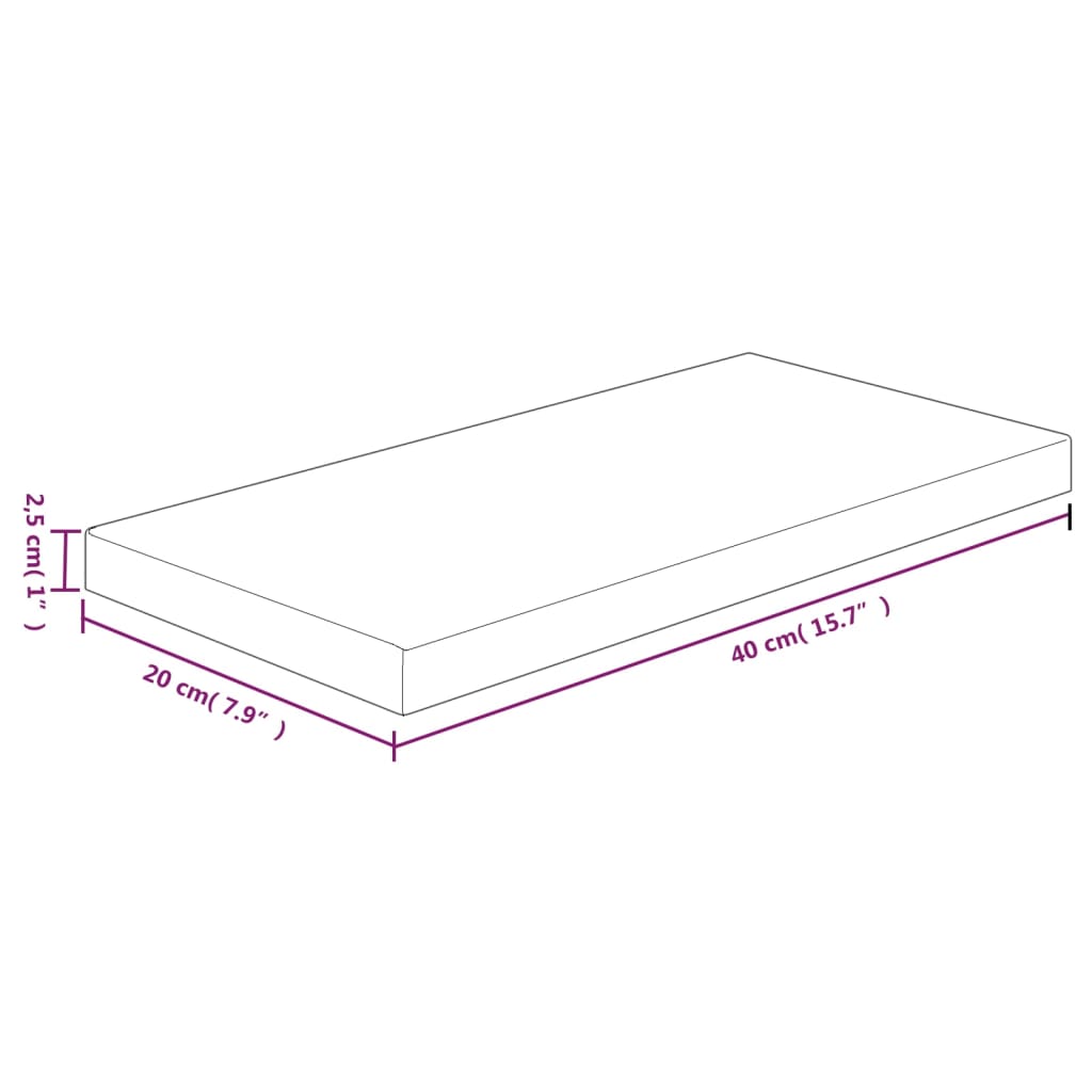 hyldeplade 40x20x2,5 cm ubehandlet massivt egetræ