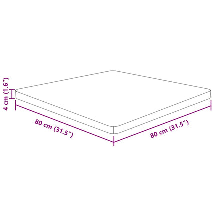 firkantet bordplade 80x80x4 cm ubehandlet massivt egetræ