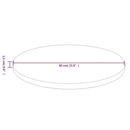 rund bordplade Ø60x1,5 cm behandlet massivt egetræ lysebrun