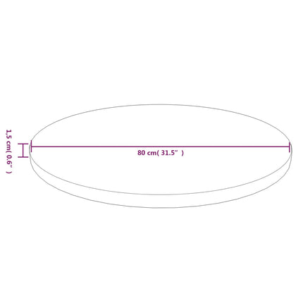 rund bordplade Ø80x1,5 cm behandlet massivt egetræ mørkebrun