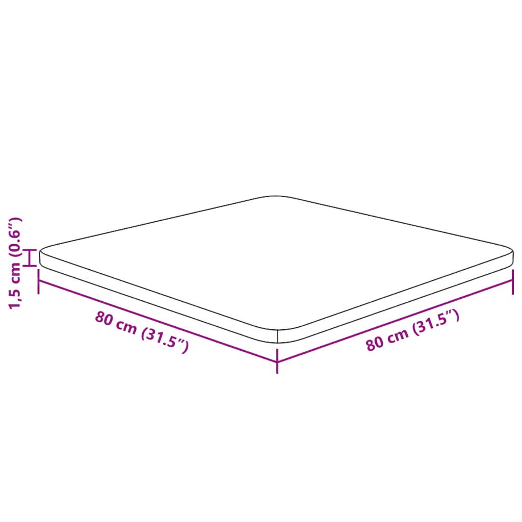 firkantet bordplade 80x80x1,5 cm behandlet massivt eg lysebrun