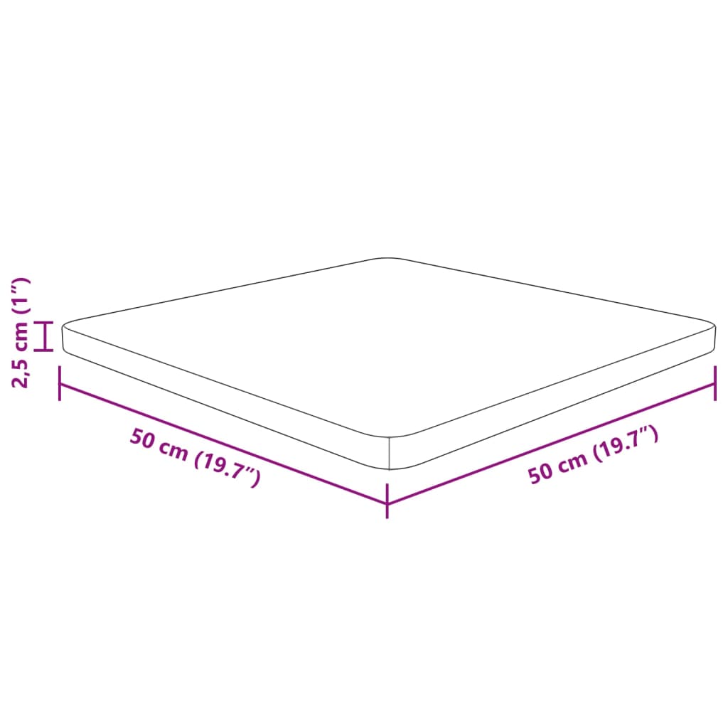 firkantet bordplade 50x50x2,5 cm behandlet massivt eg lysebrun