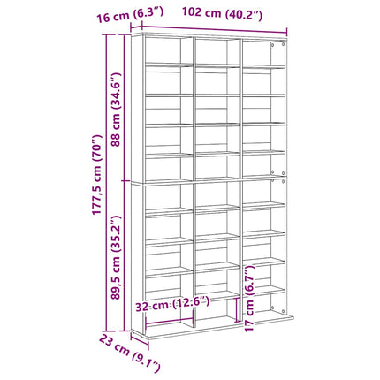 reol 102x23x177,5 cm konstrueret træ røget egetræsfarve