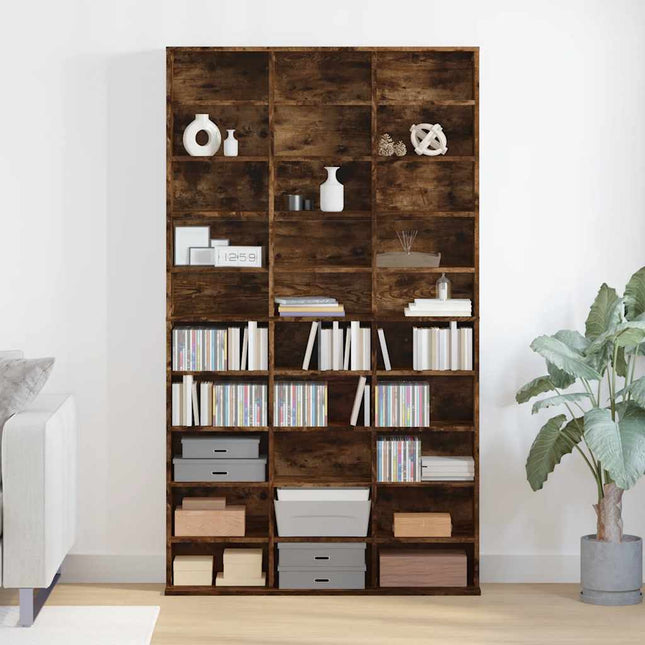 reol 102x23x177,5 cm konstrueret træ røget egetræsfarve