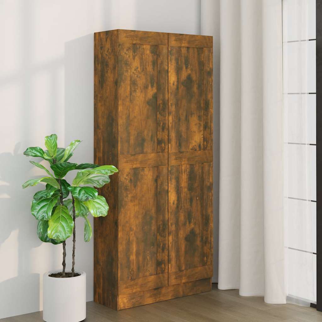 bogskab 82,5x30,5x185,5 cm konstrueret træ røget egetræsfarve billede