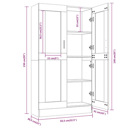 vitrineskab 82,5x30,5x150 cm konstrueret træ røget egetræ