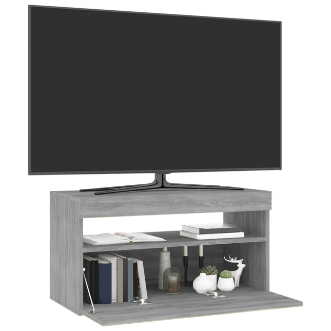 tv-bord med LED-lys 75x35x40 cm grå sonoma-eg