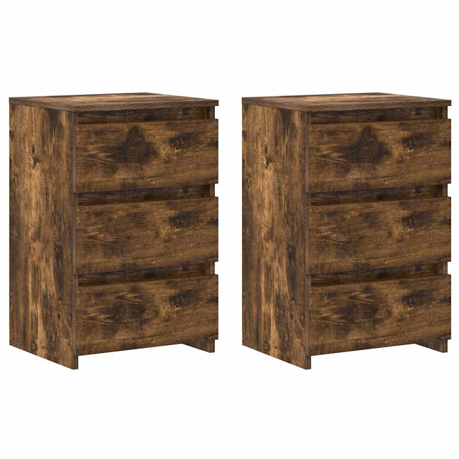 sengeborde 2 stk. 40x35x62,5 cm konstrueret træ røget egetræ