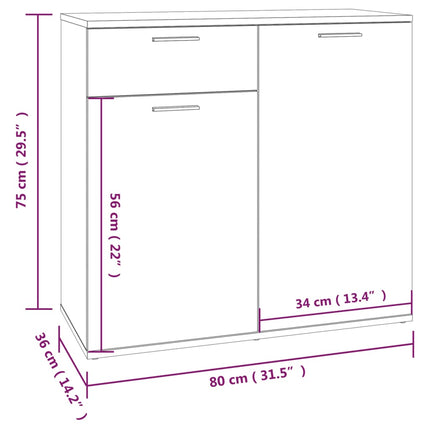 skænk 80x36x75 cm konstrueret træ røget egetræsfarve