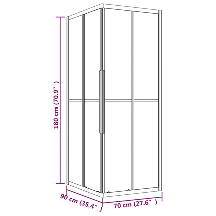 brusekabine 90x70x180 cm sikkerhedsglas stribet sort