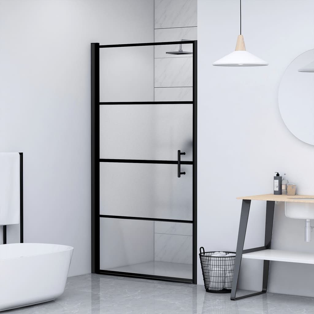 brusedør 91x195 cm halvmatteret hærdet glas sort billede