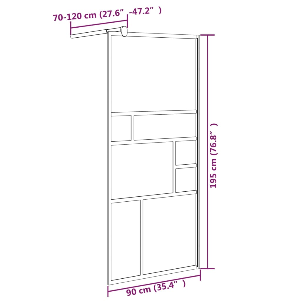 brusevæg 90x195 cm sikkerhedsglas hvid