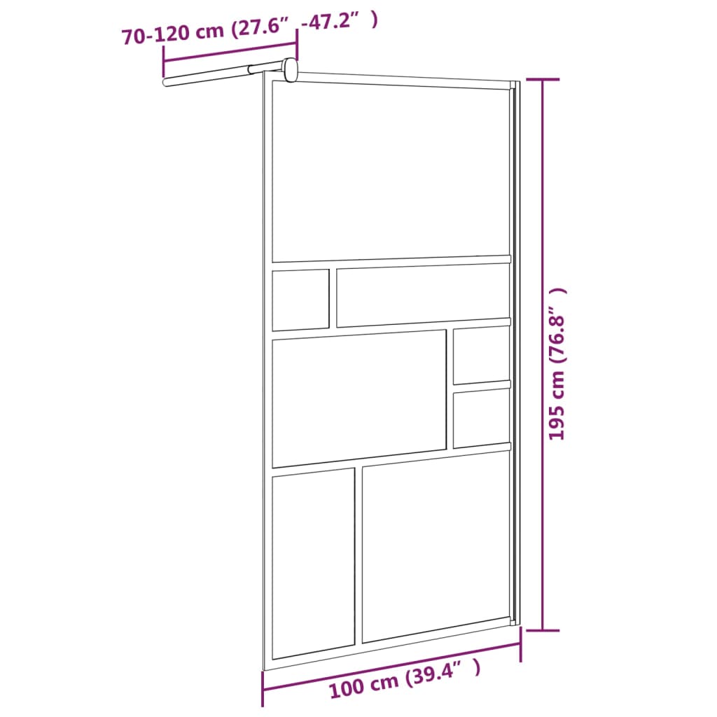 brusevæg 100x195 cm sikkerhedsglas hvid