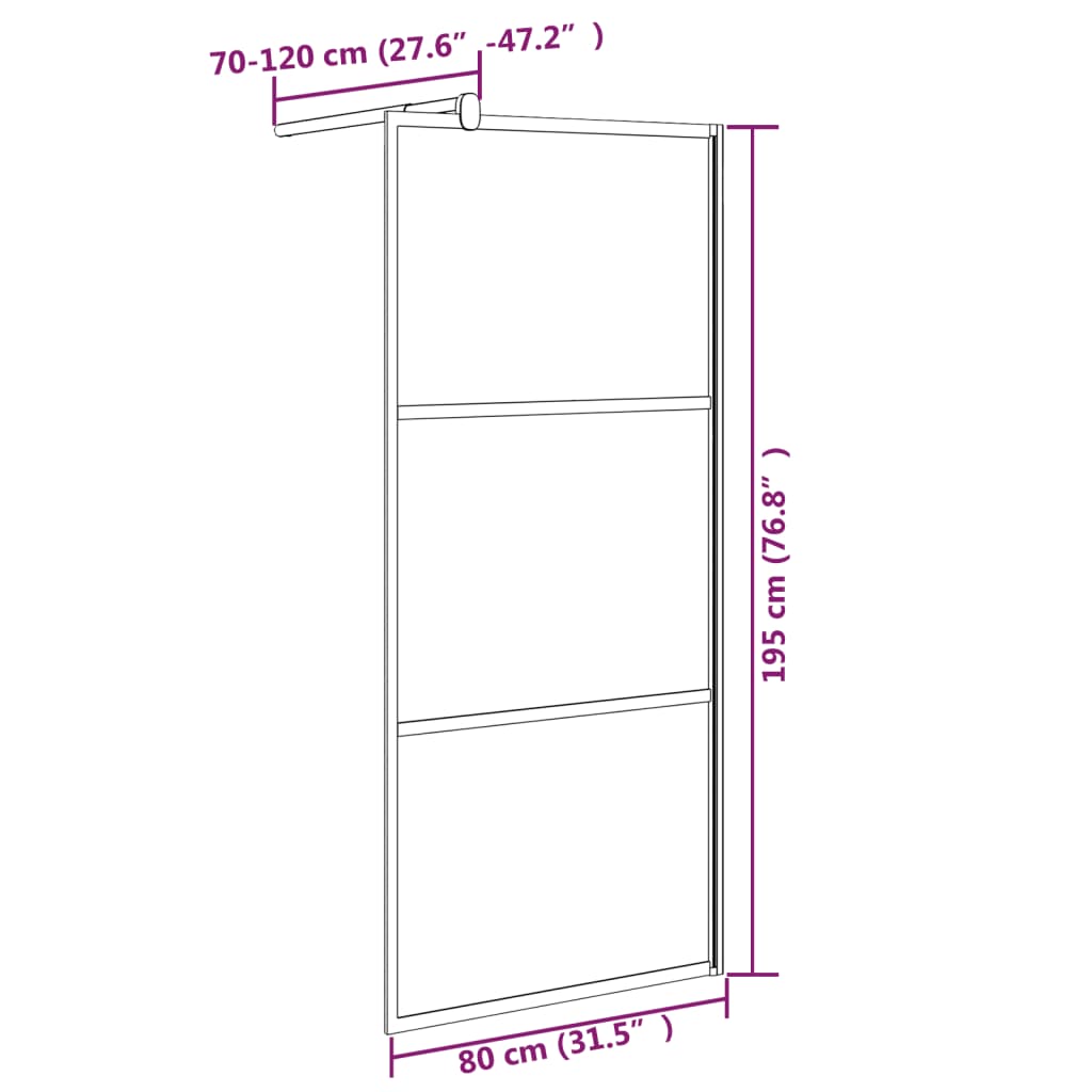brusevæg 80x195 cm halvmatteret sikkerhedsglas sort