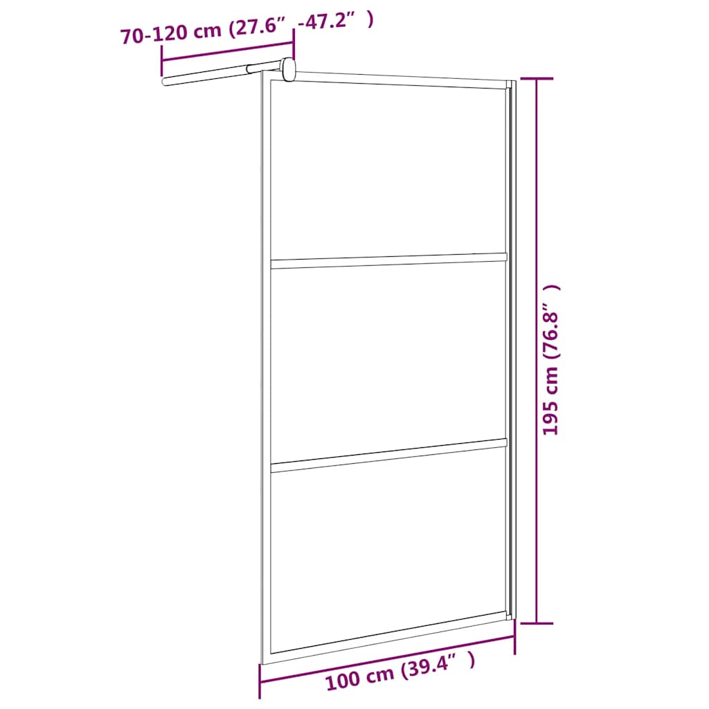 brusevæg 100x195 cm halvmatteret sikkerhedsglas sort