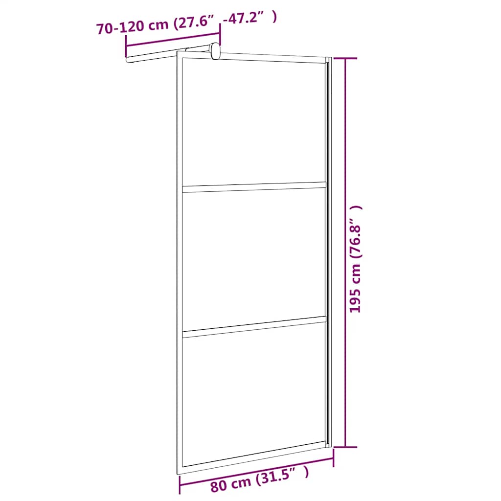 brusevæg 80x195 cm matteret sikkerhedsglas sort